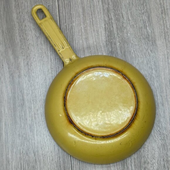 Vtg Descoware Skillet Saucepan Enameled Cast Iron Dishwasher Safe Round Yellow - Picture 4 of 10